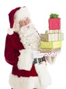 Santa Claus Holding Stack Of Gift Boxes