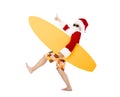 Santa Claus holding surf board with thumb up Royalty Free Stock Photo