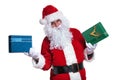 Santa claus holding two gift boxes Royalty Free Stock Photo