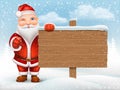 Santa Claus holding wooden sign