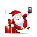 Santa Claus holds smartphone
