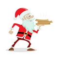 Santa Claus is hot pizza delivery man. Christmas character delivers food. Royalty Free Stock Photo