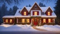 Santa Claus house on Christmas with winter holiday decorations and illuminations Royalty Free Stock Photo