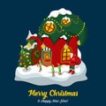 Santa Claus house troll Christmas New Year flat isometric vector