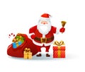 Santa claus with a huge bag of gifts and a bell Royalty Free Stock Photo