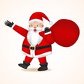 Santa Claus with huge red bag with presents.  Red Santa hat. Great For Christmas and New Year posters, gift tags and labels. Royalty Free Stock Photo