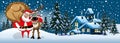 Santa Claus hugging reindeer snow banner Royalty Free Stock Photo