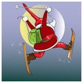 Santa Claus hurries with gifts on the magic skis. Royalty Free Stock Photo