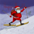 Santa Claus hurry to skiing