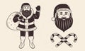 Santa Claus icons set. Santa Claus character with magic bag.