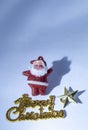 Santa Claus isolated on a white background or snow background with star and Merry Christmas gold text Royalty Free Stock Photo