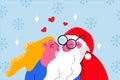 Santa Claus kiss smiling young woman Royalty Free Stock Photo