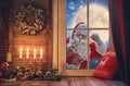 Santa Claus is knocking at window Royalty Free Stock Photo