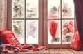 Santa Claus is knocking at window Royalty Free Stock Photo