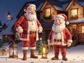 santa claus and a lantern with christmas lights of christmas scene. generative AI Royalty Free Stock Photo