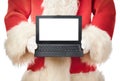 Santa Claus laptop blank screen Royalty Free Stock Photo