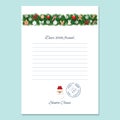 Santa Claus letter. Decorative blank template A4.