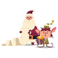 Santa Claus with long checking list. Vector Christmas illustration Royalty Free Stock Photo