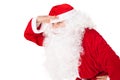Santa Claus look far away hold hand at head Royalty Free Stock Photo