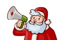 Santa Claus with loudspeaker in hand. Christmas, xmas concept. Cartoon vector illustration