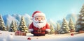 Santa Claus, Magic Christmas In Snowy Forest. Banner, greeting card. Generative AI Royalty Free Stock Photo