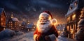 Santa Claus, Magic Christmas In Snowy Night. Banner, greeting card, Generative AI Royalty Free Stock Photo