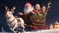 Santa Claus\' Magical Journey in a Sleigh through Snowy Nightscapes on Xmas Eve Royalty Free Stock Photo