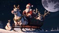 Santa Claus\' Magical Journey in a Sleigh through Snowy Nightscapes on Xmas Eve Royalty Free Stock Photo