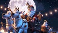 Santa Claus\' Magical Journey in a Sleigh through Snowy Nightscapes on Xmas Eve Royalty Free Stock Photo