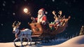 Santa Claus\' Magical Journey in a Sleigh through Snowy Nightscapes on Xmas Eve Royalty Free Stock Photo