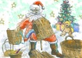 Santa Claus making baskets