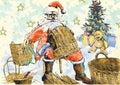 Santa Claus making baskets