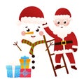 Santa Claus making a snowman in cartoon style on white background, clip art for poster design Royalty Free Stock Photo