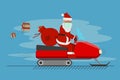 Santa claus in mask driving snow mobile delivering gifts merry christmas happy new year concept vector illustration