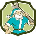 Santa Claus Mechanic Spanner Shield Cartoon