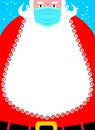 Santa Claus in medical mask protection from coronavirus. COVID-2019 protection. postcard gift tags. Big white beard with space for