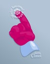 Santa Claus. Mitten. Winter has come. Pointing gesture poster design for New Year website, postcard