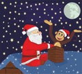 Santa Claus and monkey on roof