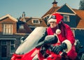 Santa Claus motorcyclist on a motor in the Netherlands Royalty Free Stock Photo