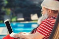 Santa Claus near the pool holiday vacation concept Royalty Free Stock Photo