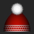 Santa Claus New Years hat. Red with white trim and pompom. Imitation of knitted fabric. Royalty Free Stock Photo