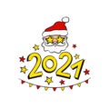 Santa Claus and and numbers 2021. Cheerful logo cute Christmass