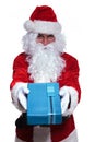 Santa claus offering a blue gift box Royalty Free Stock Photo