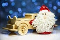 Santa Claus with old retro wooden car Royalty Free Stock Photo