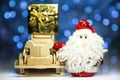 Santa Claus and old retro wooden car with gift box Royalty Free Stock Photo
