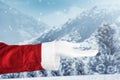 Santa Claus with an open hand gesture with snowfall background Royalty Free Stock Photo