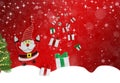 Santa Claus and ornaments Stars character with gift, bag with presents, waving and greeting. For Christmas cards Royalty Free Stock Photo