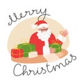 Santa Claus is packing Christmas presents in flat style Royalty Free Stock Photo
