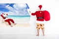 Santa claus painting vacation concept on wall Royalty Free Stock Photo