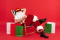 Santa claus in panama and sunglasses Royalty Free Stock Photo